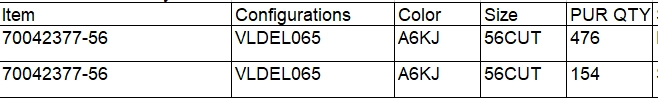 Material request rows for the checked item